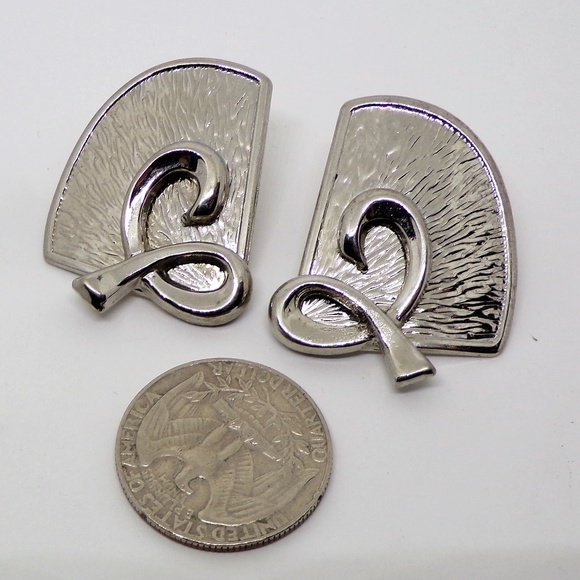 Silvertone Lg Statement Textured Pierced Earrings - Picture 2 of 3